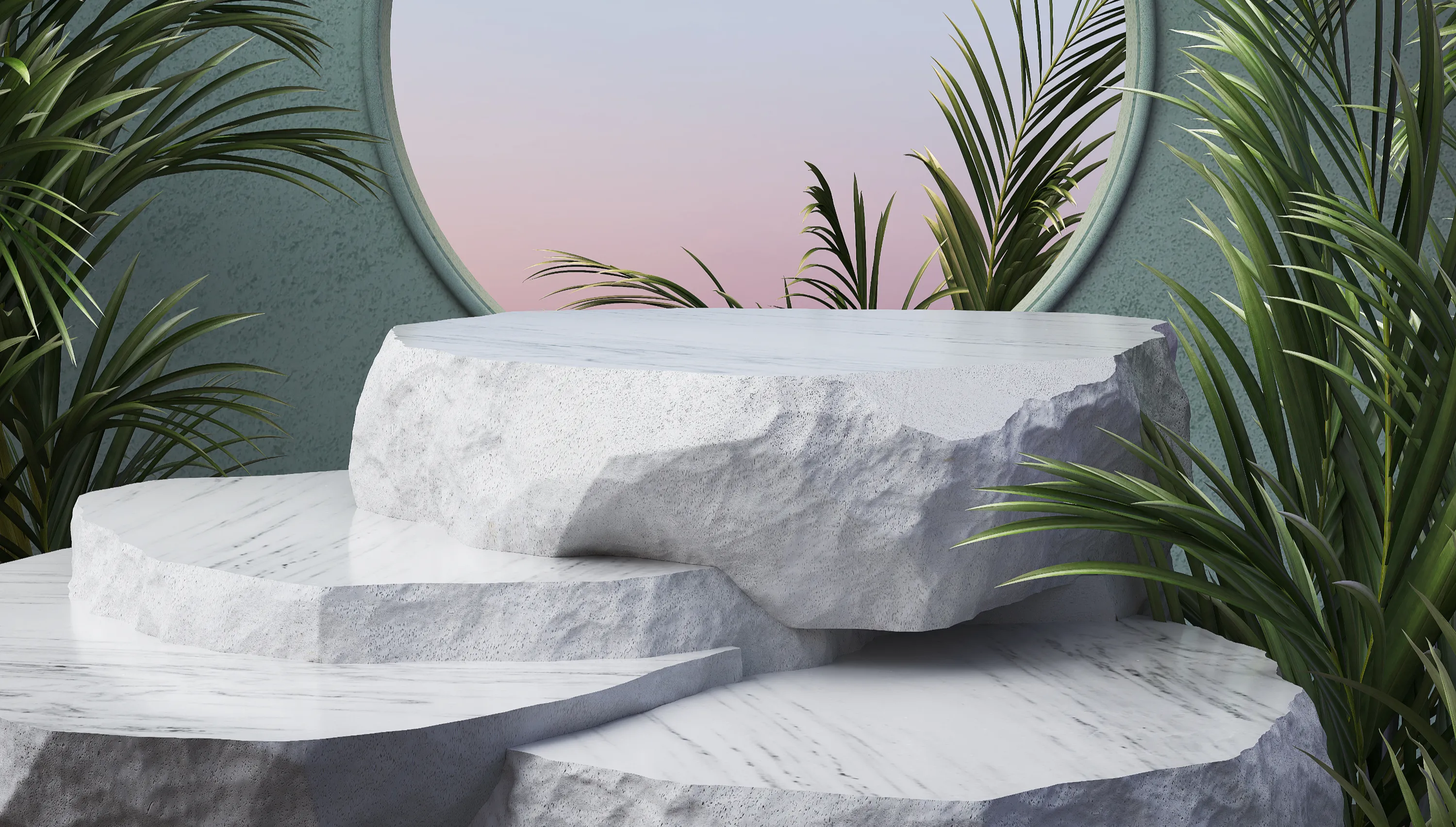 Carved stone balustrade and columns on a Mediterranean terrace
